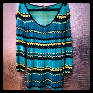 BEBE Green Gold Black Metallic Knit Mini Dress M